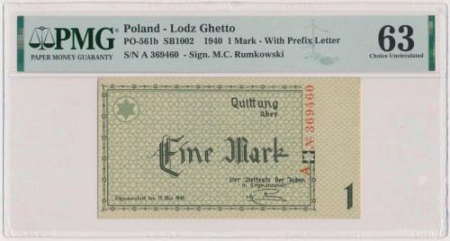 Getto 1 marka 1940 - A Reference: PMG 63
Grade: PMG 63 

More photos and full...