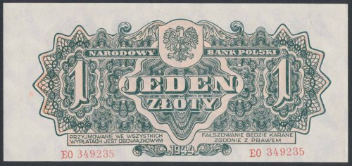 1 złoty 1944 ...owym - EO Reference: Miłczak 105a
Grade: UNC 

More photos an...