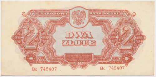 2 złote 1944 ...owym - Bc - ex. Lucow Reference: Miłczak 106b
Grade: XF+ 

Mo...