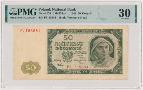 50 złotych 1948 - F3 Reference: Miłczak 138c
Grade: PMG 30 

More photos and ...