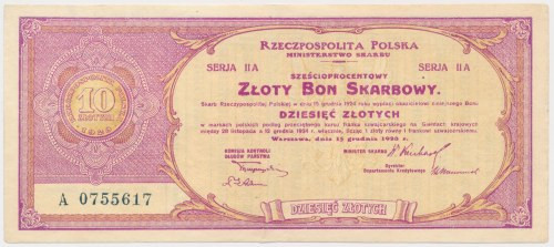 6% Złoty Bon Skarbowy, Serja II A - 10 zł 1923 Po lekkiej konserwacji.&nbsp; Ref...