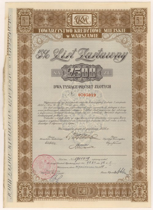 Warszawa, TKM List zastawny 2.500 zł 1936 

More photos and full item descript...