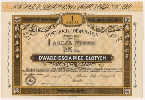 LILPOP, RAU & LOEWENSTEIN, 25 zł 1925 Reference: Koziorowski 23-8, Niegrzybowski...