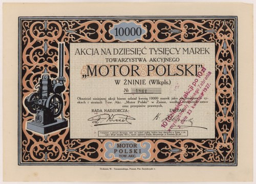 MOTOR POLSKI Tow. Akc. w Żninie, 10.000 mk 1922 Reference: Koziorowski 1044-2, N...