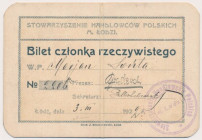 Stowarzyszenie Handlowców Polskich w Łodzi, bilet członka rzeczywistego, 1922