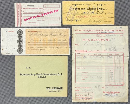 Czeki różne, w tym Specimen i druki firmowe (5szt) 

More photos and full item...