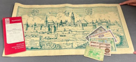 Folder wystawy pieniądza papierowego, panorama Kalisza, banknoty i bony MIX (8szt)