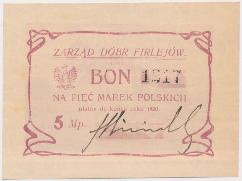 Firlejów, 5 marek 1920 Reference: Podczaski G-095.4.a
Grade: AU 

More photos...