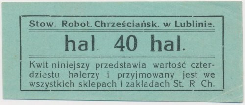 Lublin, Stowarzyszenie Robotników Chrześciańskich, 40 halerzy - blankiet Referen...