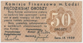 Łódź, Komisja Finansowa 50 groszy 1939 - Seria IA