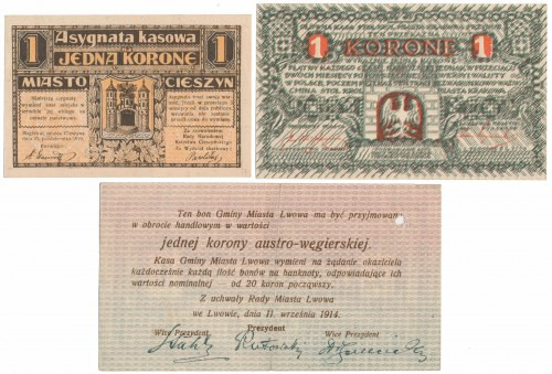 Cieszyn, Kraków i Lwów - zestaw notgeldów (3szt) Cieszyn - st.2; Kraków - st.1-;...