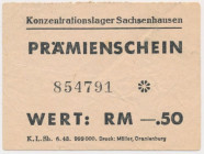 Sachsenhausen, Obóz koncentracyjny, bon premiowy 0.50 RM