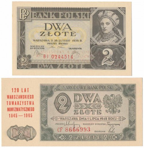 Zestaw 2 zł 1936 i 1948 z nadrukiem NBP - 120 lat WTN (2szt) 
Grade: UNC/AU 
...