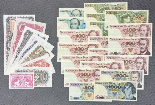 Zestaw REPRINTY 1974 emisji 1944 (niekompletne) + banknoty PRL (27szt) reprinty ...