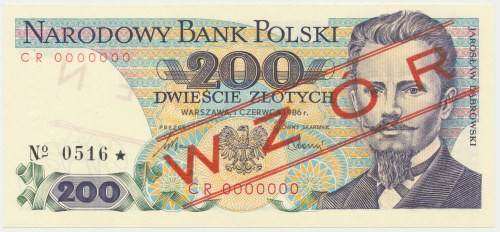 200 zł 1986 - WZÓR - CR 0000000 - No.0516 Reference: Miłczak 167Wa
Grade: UNC ...