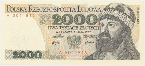2.000 złotych 1977 - A Reference: Miłczak 149
Grade: UNC 

More photos and fu...