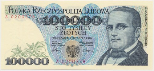 100.000 złotych 1990 - A Reference: Miłczak 178a
Grade: UNC 

More photos and...