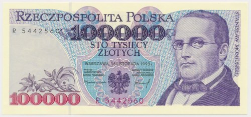 100.000 złotych 1993 - R Reference: Miłczak 192a
Grade: UNC/AU 

More photos ...