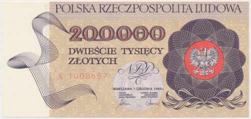200.000 złotych 1989 - A Reference: Miłczak 177
Grade: UNC 

More photos and ...