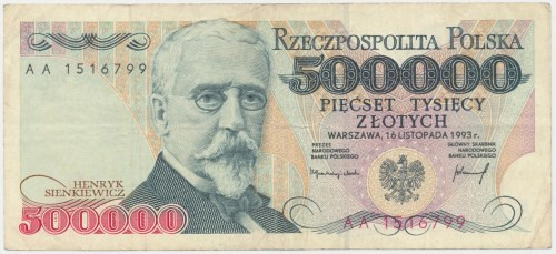 500.000 złotych 1993 - AA Reference: Miłczak 193b
Grade: F-VF 

More photos a...