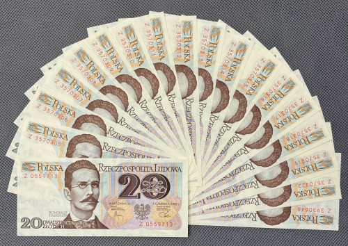 20 złotych 1982 - Z - zestaw (18szt) 17 szt. st.1; 1 szt. st.1-, złamany narożni...
