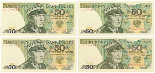 50 złotych 1975-1986 - MIX serii (4szt) 50 zł 1986 EZ st.1/1-, pozostałe banknot...