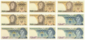 500 i 1.000 złotych 1982 - MIX serii - zestaw (9szt)