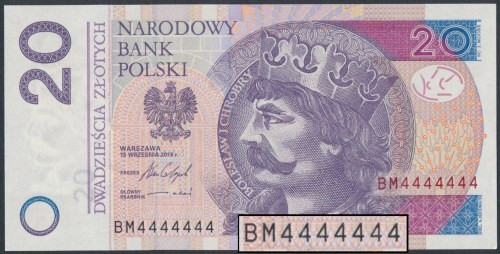 20 zł 2016 BM - 4444444 - jednorodny solid 
Grade: UNC 

More photos and full...