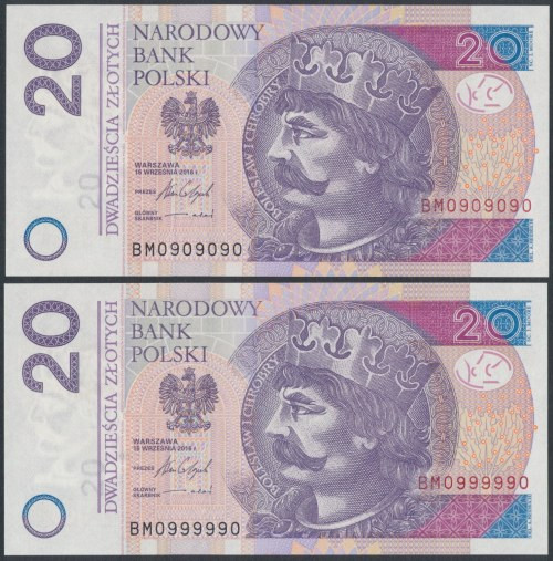 20 zł 2016 BM - 0909090 i 0999990 - radarowe (2szt) 0999990 st.1/1-; 0909090 st....
