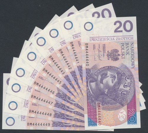 20 zł 2016 BM - 4444440 ..1 ..2 ..3 _ ..5 ..6 ..7 ..8 ..9 - seria sąsiadująca z ...