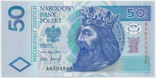50 złotych 1994 - AA Reference: Miłczak 198a
Grade: UNC 

More photos and ful...