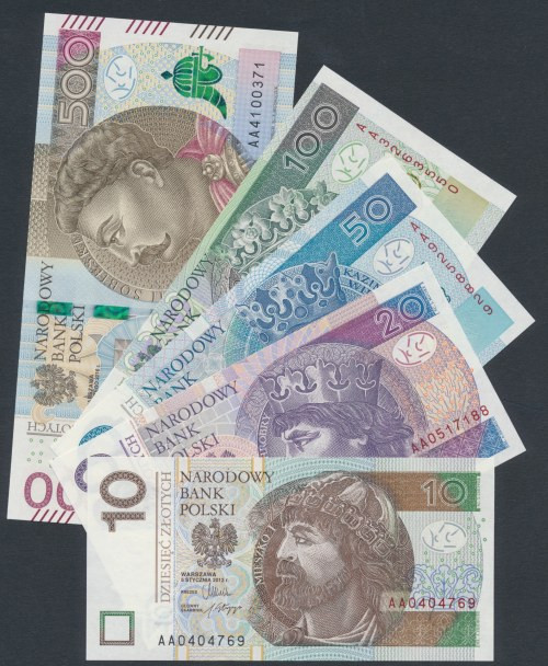 Zestaw 10 - 500 zł 2012-2016 - AA (5szt) 
Grade: UNC 

More photos and full i...