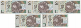 10 złotych 1994 - YB - YG - serie zastępcze (5szt)