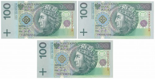 100 złotych 1994 - YJ, YM i YN - serie zastępcze (3szt) Reference: Miłczak 199d...