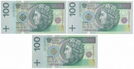 100 złotych 1994 - YJ, YM i YN - serie zastępcze (3szt)