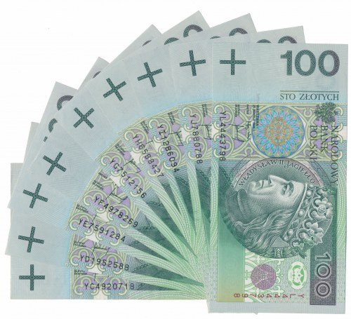 100 złotych 1994 - YC - YL - serie zastępcze (9szt) YL st.2+; pozostałe banknoty...