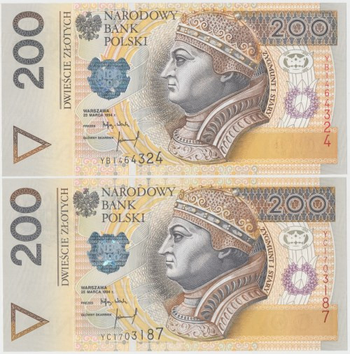 200 złotych 1994 - YB i YC - serie zastępcze (2szt) Reference: Miłczak 200d
Gra...