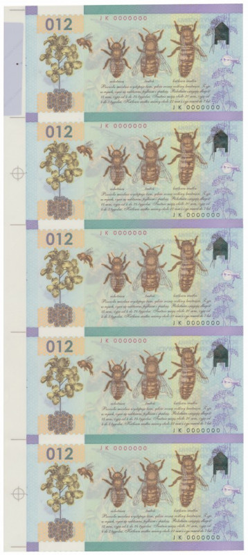 PWPW 5x 012 Pszczoła - JK 0000000 - fragment ARKUSZA Wymiary: ~15.5 x 35 cm.&nbs...