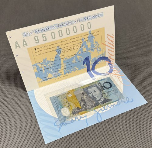 Australia, 10 Dollars 1995 - polymer - in folder Banknot w stanie emisyjnym, w f...