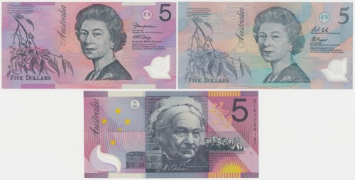 Australia, 5 Dollars 1992-2005 - Polymers (3pcs) Reference: Pick 50a, 56a, 57c
...