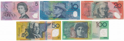 Australia, 5 - 100 Dollars 1995-2012 - Polymers (5pcs) Reference: Pick 53a.2, 54...