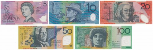 Australia, 5 - 100 Dollars 1995-2014 - Polymers (5pcs) Reference: Pick 51b, 58f,...