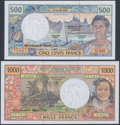 French Pacific Territories, 500 & 1.000 Francs (1992-96) (2pcs) Reference: Pick ...