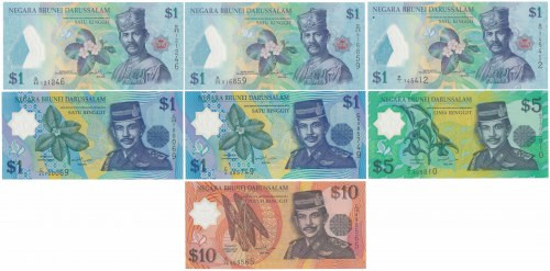 Brunei Darussalam, 1 - 10 Ringgit 1996-2016 - Polymers (7pcs) 
Grade: UNC 

M...