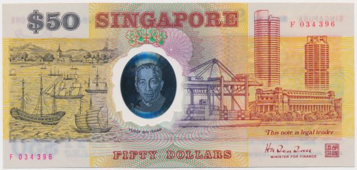 Singapore, 50 Dollars ND (1990) - Polymer Reference: Pick 31
Grade: UNC 

Mor...