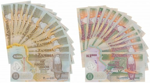 Zambia, 500 & 1.000 Kwacha (2003) - polimery (25szt) Reference: Pick 39d, 40c
G...