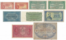 Czechoslovakia, banknotes lot & Montenegro, 1 Perper 1914 (9pcs)
