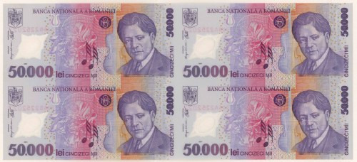 Romania, 50.000 Lei 2001 - Polymer - Block of 4 with certificate Wymiary: 310 x ...