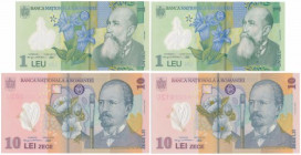 Romania, 1 & 10 Lei 2005-2018 - Polymers (4pcs)