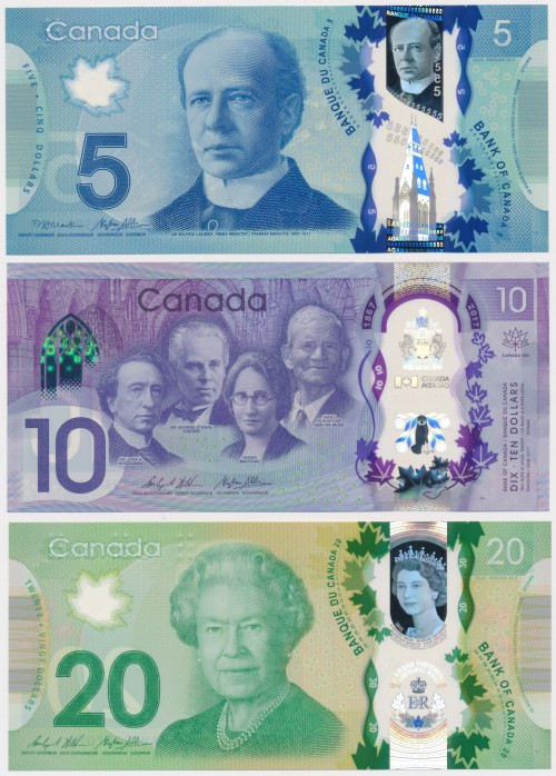 Canada, 5, 10 & 20 Dollars 2013-2017 - polymers (3pcs) 
Grade: UNC 

More pho...